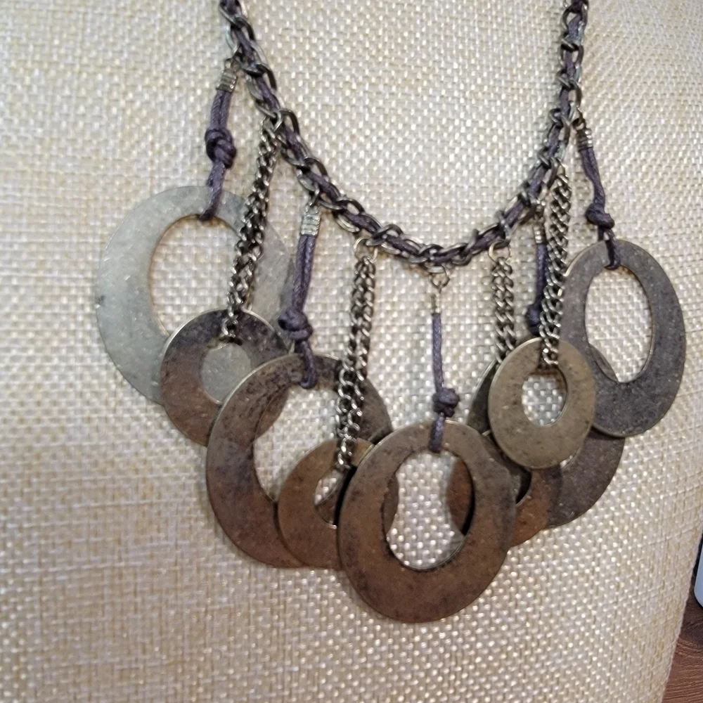 NEW Decree Boho Necklace Metal Loops and chain statement Bib Necklace